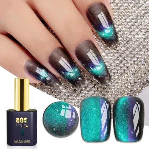Miniatura 23 de YTD Likomey Juego de esmaltes de uñas de gel Cat Eye, 8 colores de verano con purpurina magnética de cristal con barra magnética, plateado, verde