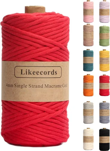 Likeecords - Cuerda de macramé de 4 mm de un solo hilo, 80 m de cuerda de macramé coloreada, cuerda de algodón para macramé, cuerda de algodón