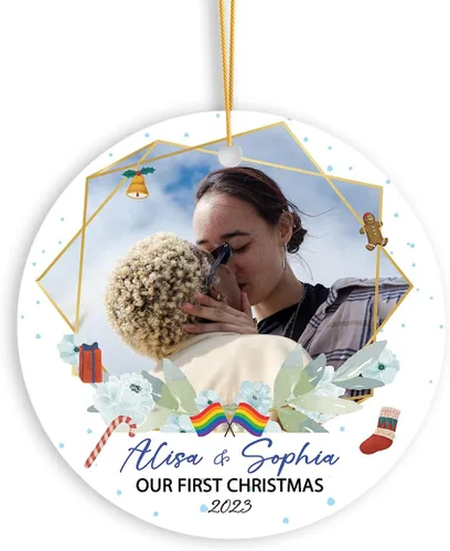 Nombres de fotos personalizados, regalo de adorno de lesbianas gay, foto personalizada para parejas LGBT Gay Lesbianas Orgullo Arco Iris Ornamento