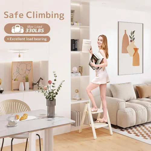 Miniatura 2 de Escalera plegable de 2 escalones con pedal ancho antideslizante, capacidad de 330 libras, escalera portátil ligera para uso en el hogar y la cocina