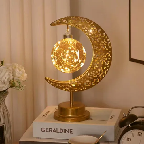 GUOCHENG Lámpara lunar encantada en forma de luna, lámpara de mesa con forma de luna, luz LED de media luna mágica, decoración mágica de luna,
