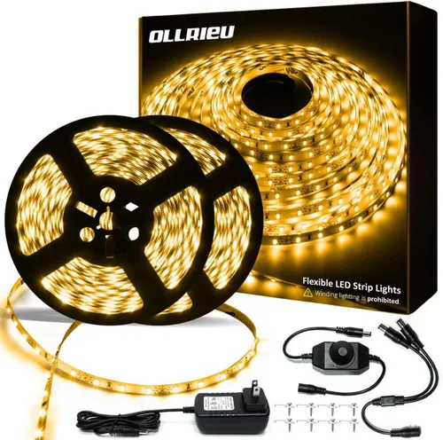 Miniatura 13 de Tira de luces LED blancas de 10 pies, cinta regulable de 12 V con control remoto infrarrojo, luz de cinta adhesiva SMD 2835, conectable, cortable