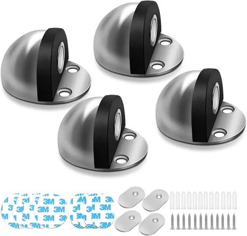 Miniatura 11 de HUTLON Topes de puerta, paquete de 2, tope magnético de puerta, autoadhesivo, negro para montaje en suelo, soporte magnético para puerta
