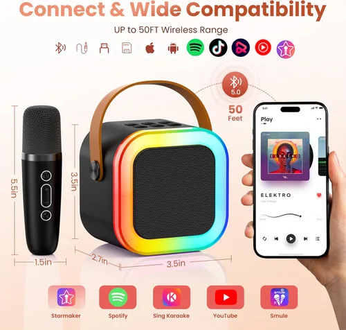 Miniatura 4 de Mini máquina de karaoke para niños y adultos, 2026, los mejores regalos de cumpleaños para niñas y niños de 3, 4, 5, 6, 7, 8 años, juguetes