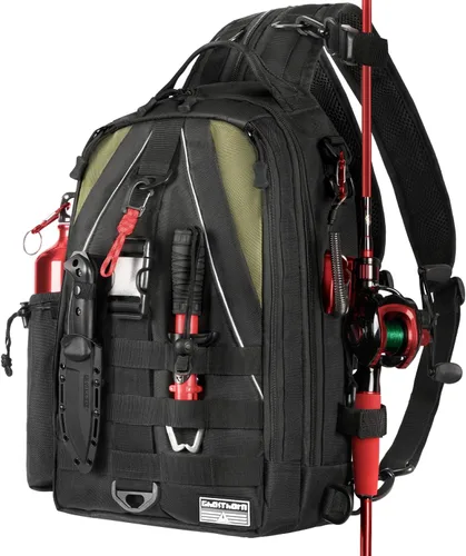 Mochila de Pesca Ghosthorn con Bolsa de Aparejos y Bandolera - Mochila con Soporte para Caña - Caja de Aparejos Ligera para Regalos de Pesca con