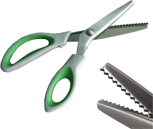 JISTL - Tijeras dentadas verdes con agarre cómodo para manualidades, tijeras de corte en zig zag para costura, tijeras profesionales de mano para