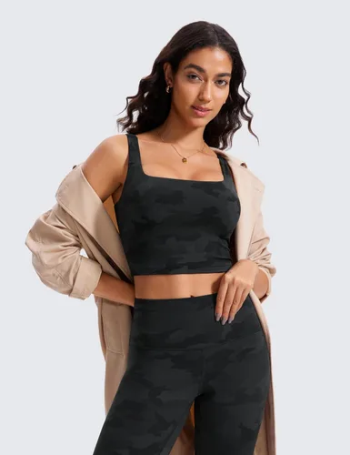 Miniatura 40 de CRZ YOGA Butterluxe Brasier deportivo de cuello cuadrado para mujer, estilo camiseta corta sin mangas, acolchado con soporte integrado para yoga