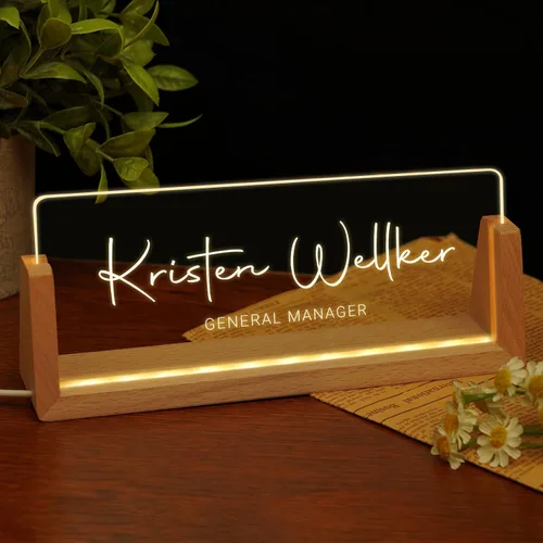 Placa de nombre personalizada para escritorio, placa de nombre acrílica personalizada con luz, regalos personalizados para oficina para jefes,