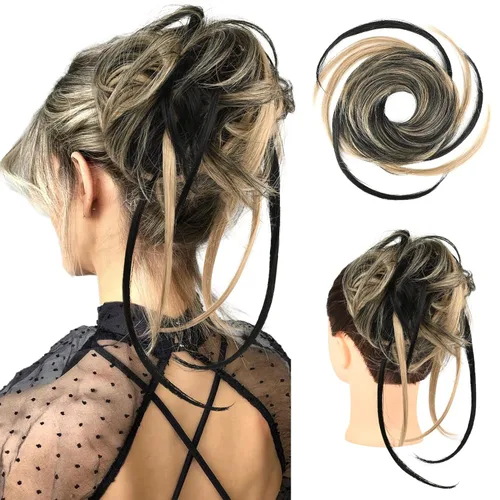 Miniatura 24 de HOOJIH Pieza de cabello estilo moño desordenado - Extensiones de cabello superlargas estilo moño rizado, envoltura de cabello ondulado, accesorio