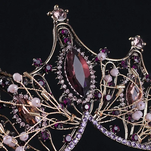 Miniatura 5 de Corona Barroca de Reina, Tiaras de Boda y Corona para Novia con Diadema de Cristal Hecha a Mano para Mujer, 1 unidad (paquete de 1)