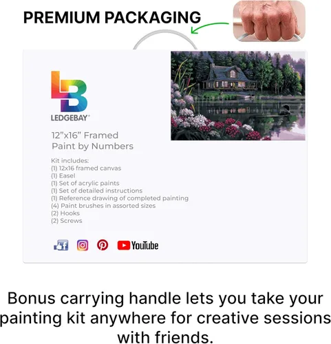 Miniatura 8 de Ledgebay Kit de pintura por números DIY para adultos, lienzo enmarcado para principiantes a avanzados, kit de pintura por números, incluye juego