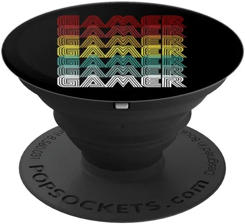 Miniatura 4 de Jugador de videojuegos retro de estilo antiguo de los años 70 para videojuegos, regalo PopSockets agarre y soporte para teléfonos y tabletas, Negro