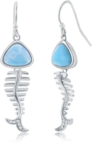 Miniatura 14 de Beaux Bijoux Aretes de plata de ley azul larimar para mujer, joyería natural de larimar, diseño de animales marinos, pez de pulpo de tortuga