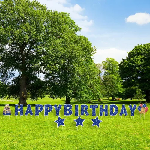 Miniatura 7 de Jetec 18 Piezas de Carteles de Cumpleaños para Patio con Estacas, Carteles de Cumpleaños al Aire Libre de 16 Pulgadas, Decoraciones de Cumpleaños