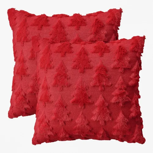 Miniatura 10 de AVOIN colorlife Juego de 2 fundas de almohada beige con árbol de Navidad, 16 x 16 pulgadas, felpa suave, piel sintética, jacquard, festivales