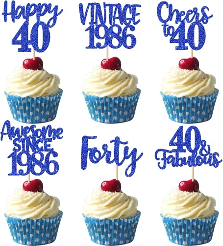 Miniatura 56 de Rsstarxi Paquete de 24 adornos para cupcakes vintage 2019 con purpurina negra para 5º cumpleaños, saludos a 5, cinco, 5, 5 fabulosos para cupcakes