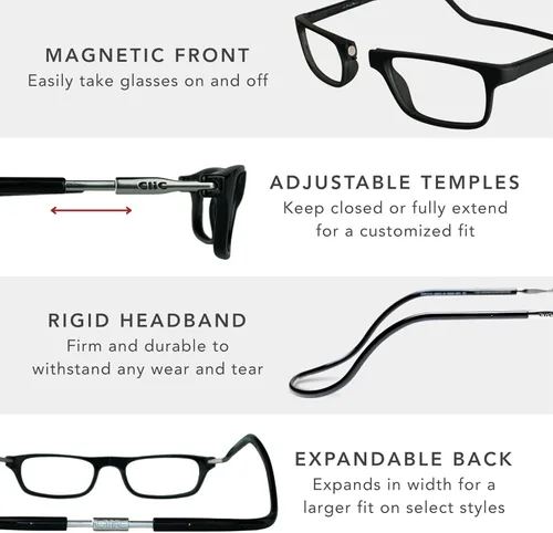 Miniatura 6 de Clic Lentes de lectura magnéticos, lectores ajustables para colgar en el cuello, ajuste seguro con diadema rígida, expandibles originales