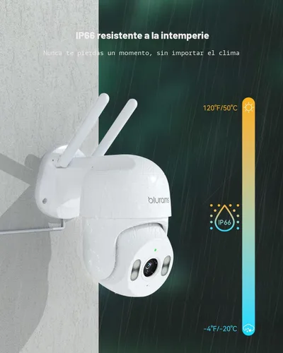 Miniatura 6 de blurams Cámara de seguridad 2K para exteriores, cámara para exteriores con panorámica e inclinación con cable con visión de 360°, seguimiento