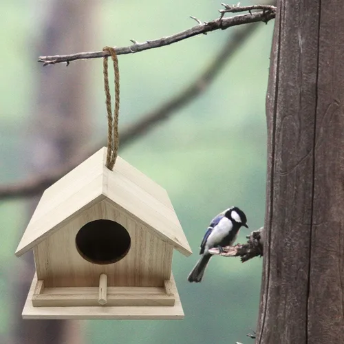 Miniatura 6 de Casas de pájaros para exteriores, casas de pájaros azules para exteriores, colgante de madera, nido de pájaro pintado a mano, decoración de jardín
