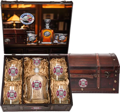 Miniatura 48 de Heritage Pewter Alabama Capitol - Juego de baúl Recipiente de líquido de 24 onzas con 4 vasos de agua Vidrio de peltre elaborado por expertos