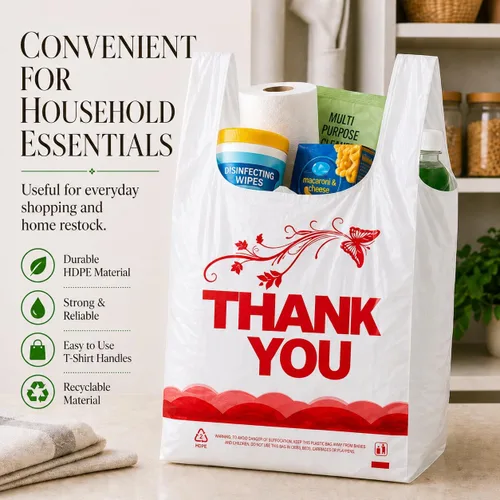 Miniatura 7 de YoYoRain 1000 piezas de bolsas de camiseta blancas "Thank You" – Bolsas de compras reutilizables y desechables para comestibles y supermercado