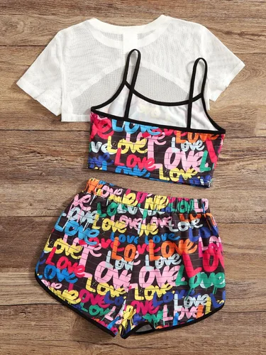 Miniatura 2 de Verdusa Camiseta de malla de 3 piezas con dobladillo alto y bajo para niña
