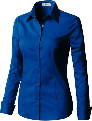 Miniatura 2 de EZEN - Blusa de manga larga, ajustada, elástica, con cuello de botones para mujer, para oficina, estilo formal, casual