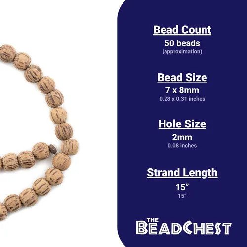 Miniatura 4 de The Bead Chest Perlas de madera de palma natural redonda sin encerar 0.315 in agujero grande marrón 15