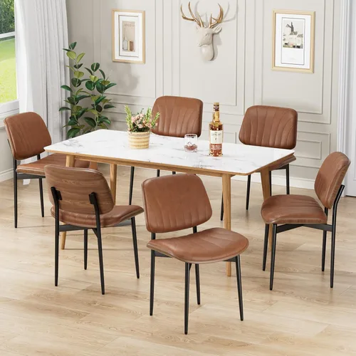 Miniatura 40 de REONEY - Juego de 4 sillas de comedor, modernas de mediados de siglo, tapizadas en piel sintética PU con respaldo de madera curvada de nogal y patas