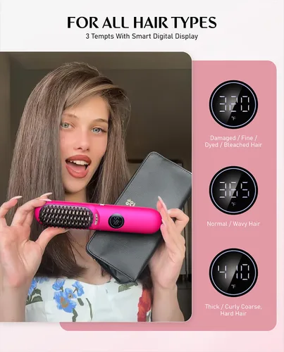Miniatura 4 de Fanttik Solo I10 APEX Cepillo Alisador de Pelo Portátil, Peine Alisador Sin Cables con Área de Calentamiento 113% Mayor, Pantalla LED y Rosa