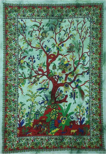 Miniatura 10 de The Art Box - Tapiz para colgar en la pared Árbol de la Vida Blanco – 85x90 Pulgadas, de algodón indio, gran diseño de planta inspirada