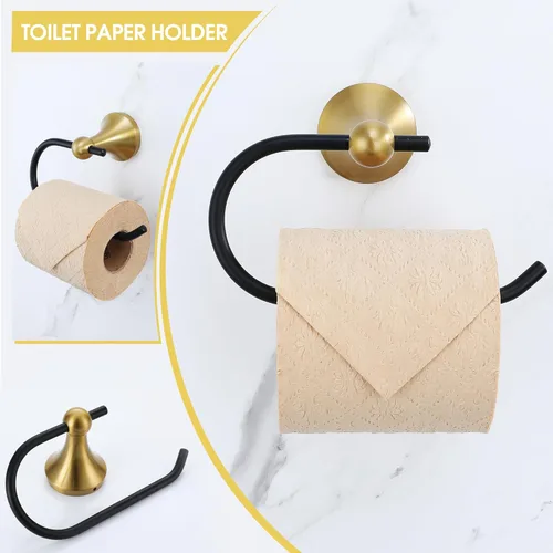 Miniatura 5 de Juego de Herrajes de Baño Dorado Cepillado y Negro, Kit de Accesorios de Baño Negro y Dorado de 4 Piezas de Acero Inoxidable Barra de Toalla de 23.6