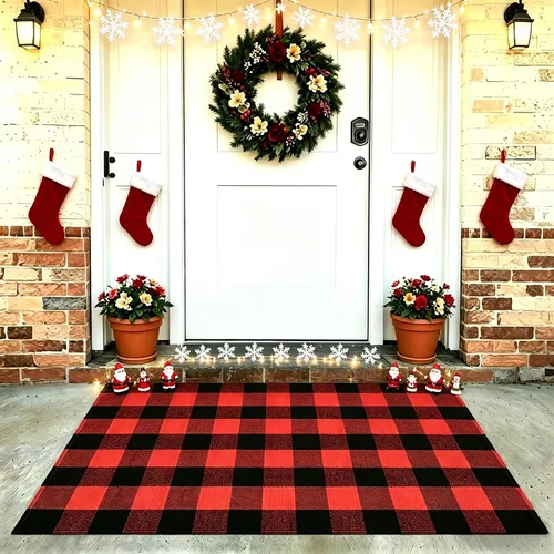Miniatura 10 de SEEKSEE Alfombra de Algodón a Cuadros Buffalo de 27.5"x43" Alfombra a Cuadros Blanco y Negro Lavable Tapetes para Puerta Interior Exterior Alfombras