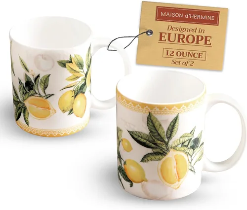 Miniatura 74 de Maison d' Hermine Taza de café con asas, tazas de porcelana fina de hueso, paquete de dos tazas de té para bebidas calientes, capuchino, latte, 015