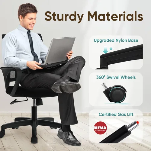 Miniatura 7 de ETONEX Silla de oficina con cojín ergonómico de respaldo medio, soporte lumbar, ajustable, giratoria, silla de escritorio para videojuegos, cómoda
