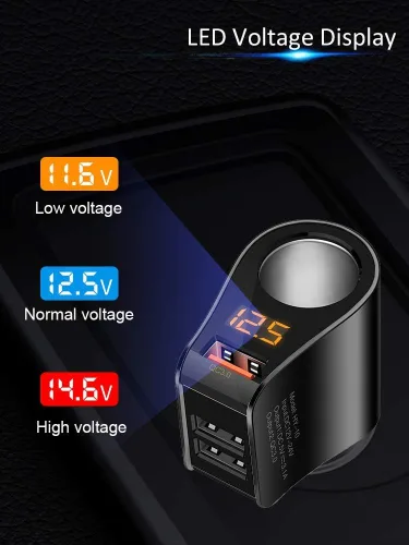 Miniatura 5 de LIHAN Cargador de coche con 3 USB, salida QC3.0, adaptador para encendedor de cigarrillos, enchufe de salida de 12 V/24 V, medidor de voltaje