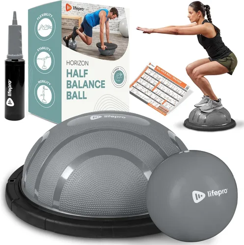 Lifepro Half Balance Ball Trainer - Pelota de estabilidad para ejercicio, entrenamientos de cuerpo completo, gimnasio en casa y terapia física, Gris