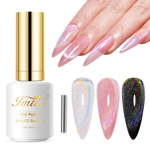 Miniatura 47 de Esmalte de uñas de gel con purpurina, 0.5 fl oz, color rosa brillante, de remojo, con LED, UV, kit de esmalte de uñas de gel para manicura en salón