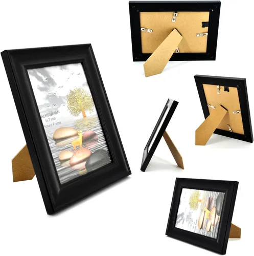 Miniatura 3 de Marcos de fotos de 3.5 x 5 pulgadas, diseño de madera negra, vidrio de alta definición para exhibición de mesa y montaje en pared, paquete de 4