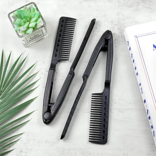 Miniatura 7 de Peine alisador de cabello – Herramienta de peinado en forma de V segura al calor, sin enredos, para planchas planas y rizadores, listo para viajar