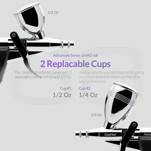 Miniatura 8 de Gaahleri - Kit de aerógrafo, pistola de aerógrafo de acción dual y alimentación por gravedad, agujas de 0.38 y 0.5mm, taza de fluido de 1/2 y 1/4