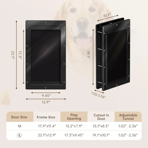 Miniatura 7 de Puerta de perro con 3 solapas, puerta grande para perros, puerta para perros para instalar en puertas o paredes interiores y exteriores, capa