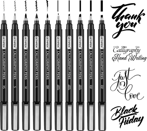 Bolígrafo de caligrafía, juego de 10 bolígrafos de caligrafía para escribir, marcadores de caligrafía, juego de bolígrafos de caligrafía con punta