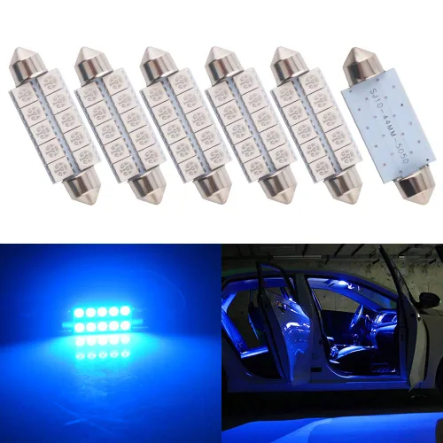 Qasim 578 212-2 Bombilla LED 44mm Azul Festón 10-SMD 5050 LED Luces Interiores de Techo y Maletero 211-2 579 214-2 569 6411 Bombilla LED 12V DC -
