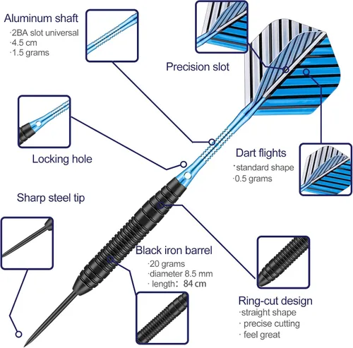 Miniatura 2 de Darts Metal Tip Set - 3 Pack Professional 22 Grams Steel Tip Darts with Slim Case Black Purple Blue Aluminum Shafts 9 Flights 50 Rubber O'Rings 1