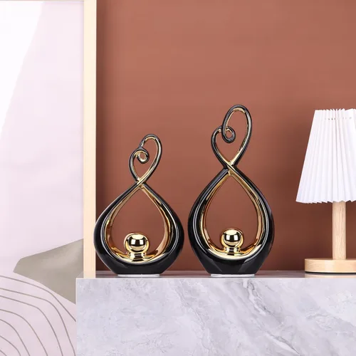 Miniatura 7 de Acento decorativo negro, arte de porcelana de mediados de siglo, decoraciones modernas en negro y dorado, objetos de mesa de comedor, escultura Oro