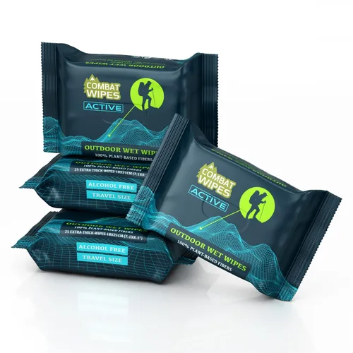 Miniatura 5 de Combat Wipes ACTIVE Toallitas Húmedas para Exteriores - Equipo de Campamento Extra Grueso, Biodegradable, Paños de Limpieza/Refrescantes para Cuerpo