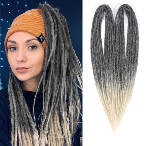 Miniatura 14 de Kraler Extensiones de Rastas Azules de Doble Extremo de 18 Pulgadas, 20 Hebras Sintéticas DE Extensiones de Rastas Hechas a Mano, Estilo de Rastas