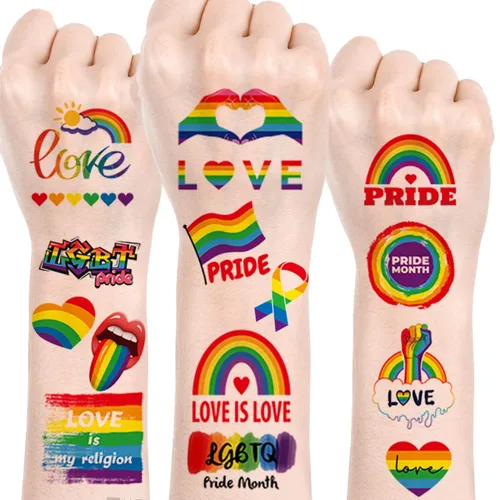 Tatuajes del orgullo LGBT arco iris temporales tatuajes pegatinas de día del orgullo gay tatuaje falso corazón amor arco iris bandera diseños
