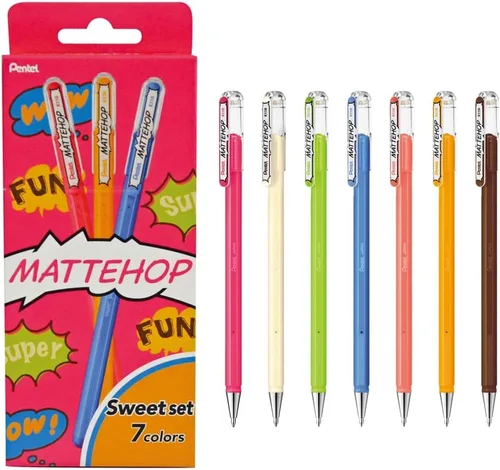 Miniatura 33 de Pentel Mattehop - Cartera con rodillo de gel de 0.039 in, 7 piezas, colores originales Surtido